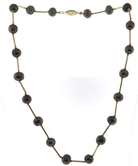 Uniquely Modern 14kt YG Fresh Water Black Pearl & Link Necklace