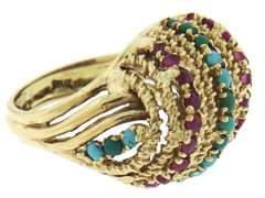 Fabulous Turquoise, Ruby 18kt Dome Textured Ring