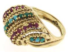 Fabulous Turquoise, Ruby 18kt Dome Textured Ring