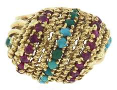 Fabulous Turquoise, Ruby 18kt Dome Textured Ring