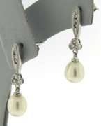 Simple 14kt WG Diamond and Pearl Dangle Earrings