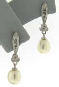 Simple 14kt WG Diamond and Pearl Dangle Earrings