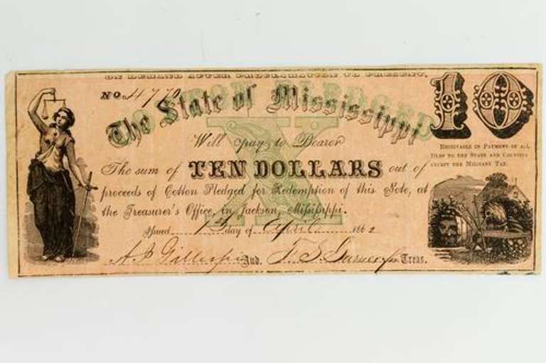 April 1 1862 State Of Mississippi $ 10 Note