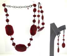 Set of Red Stone Necklace. Bracelet and Earrings