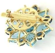 Amazing Multi Blue Topaz Yellow Gold Brooch