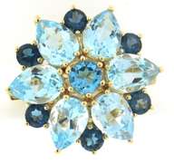 Amazing Multi Blue Topaz Yellow Gold Brooch