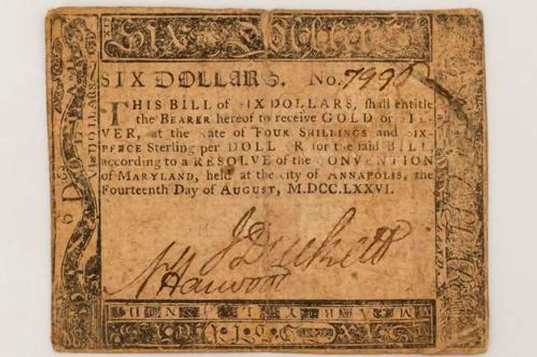 Maryland August 14 1776 Six Dollar Colonial Note