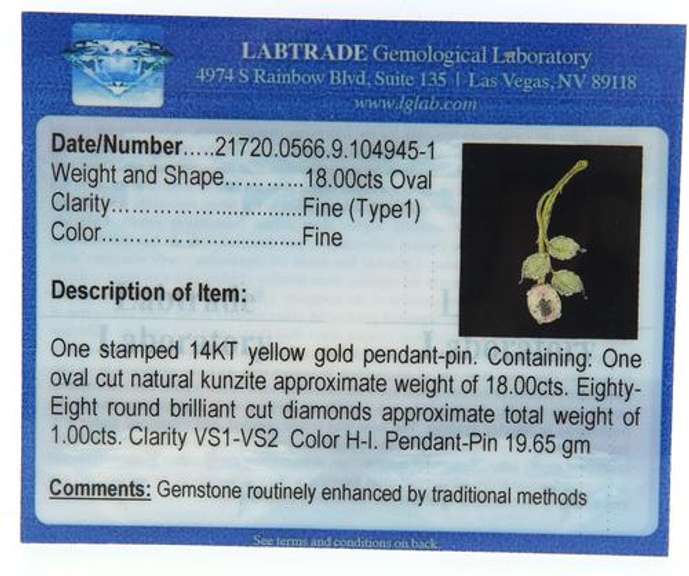 Whimsical 14kt YG Natural Kunzite and Diamond Floral Brooch