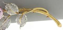 Whimsical 14kt YG Natural Kunzite and Diamond Floral Brooch