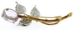 Whimsical 14kt YG Natural Kunzite and Diamond Floral Brooch