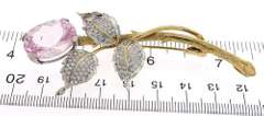 Whimsical 14kt YG Natural Kunzite and Diamond Floral Brooch