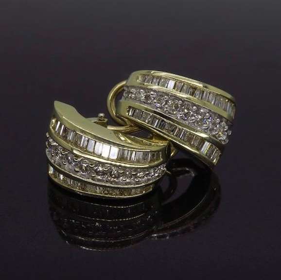 Three Row Omega-Back Diamond Earrings