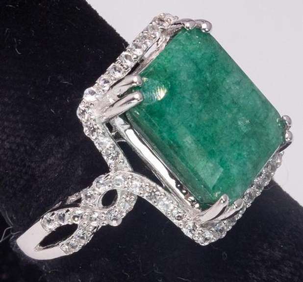 Glittering 7.23CT Natural Emerald & 0.71CTW White Sapphires in Sterling