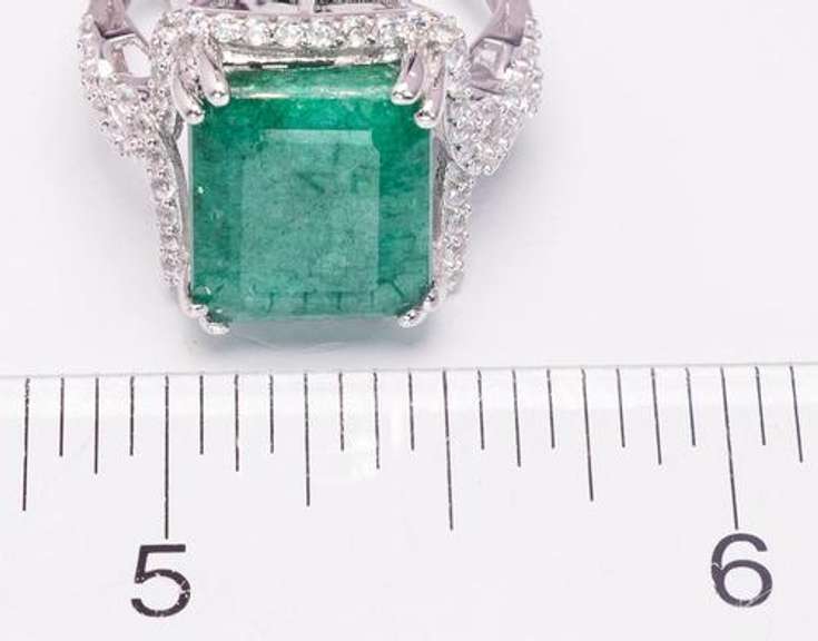 Glittering 7.23CT Emerald & 0.71CTW White Sapphires in Sterling