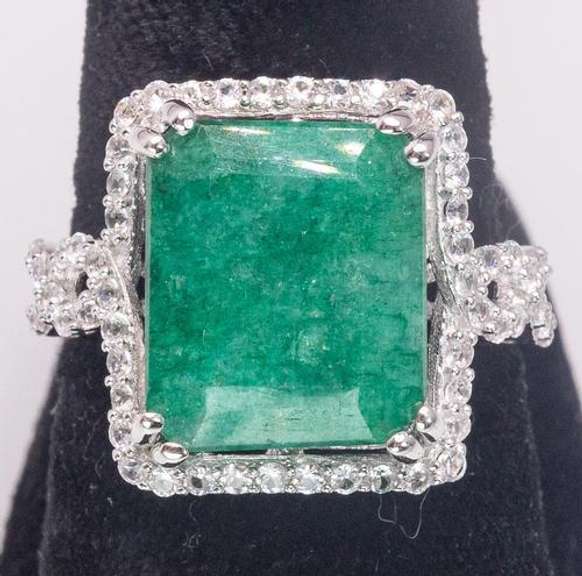 Awesome Huge 7.23CT Emerald & 0.71CTW White Sapphires in Sterling