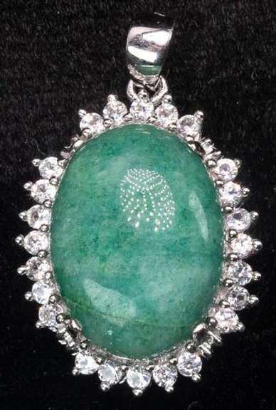 Glittering Emerald & White Sapphire Pendant, Sterling