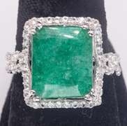 Awesome Huge 7.23CT Emerald & 0.71CTW White Sapphires in Sterling