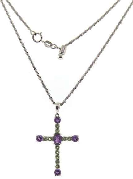 Fantastic White Gold Mystic Topaz Cross Necklace