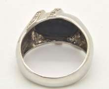 MENS 14 KT WHITE GOLD ONYX AND DIAMOND RING