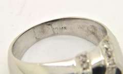 MENS 14 KT WHITE GOLD ONYX AND DIAMOND RING