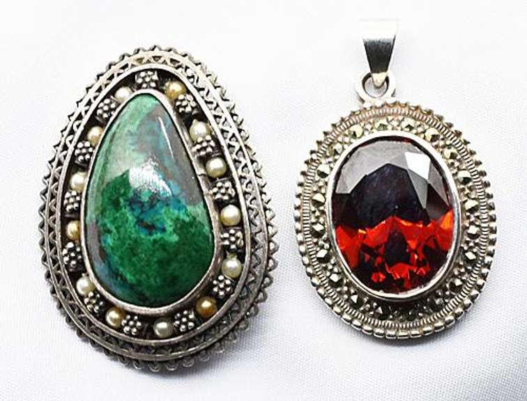 2 Fashionable Colored Stone .925 Silver Pendants