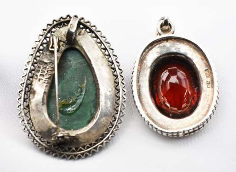2 Fashionable Colored Stone .925 Silver Pendants