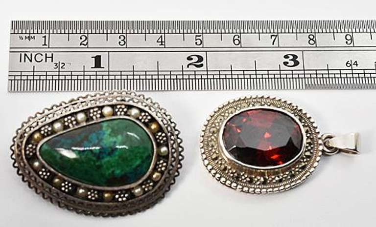 2 Fashionable Colored Stone .925 Silver Pendants