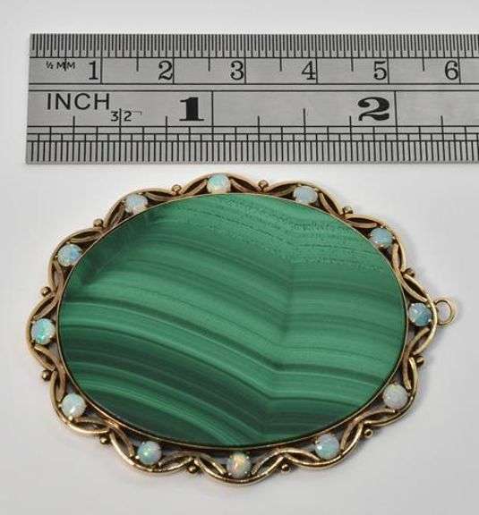 Enthralling Malachite and Opal Pendant in 14K
