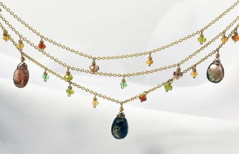 Enticing Multi-Colored  Stone Gold Filled Necklace