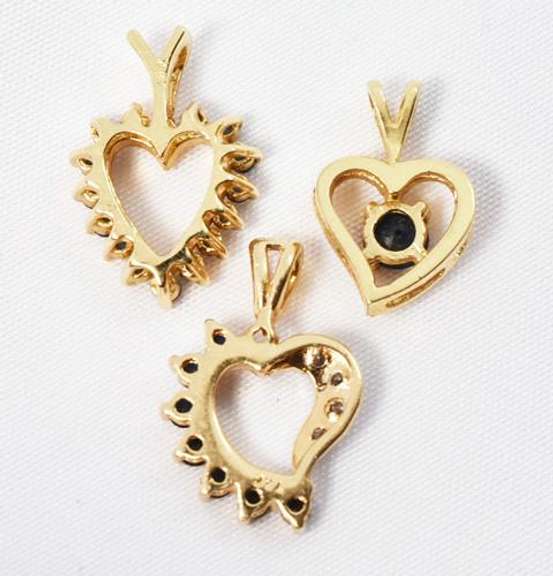 Lovely Trio of 14K Heart Pendants with Sapphires