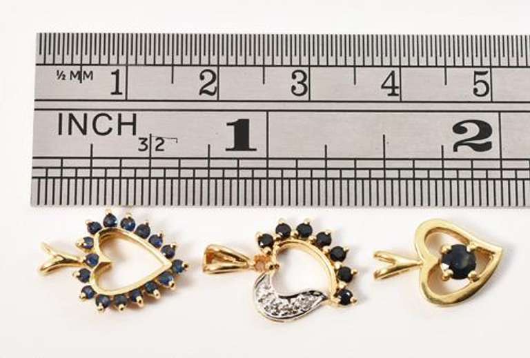 Lovely Trio of 14K Heart Pendants with Sapphires
