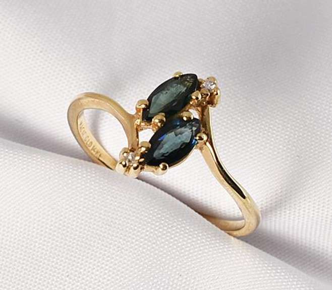 Refined Marquise Sapphire and Diamond Ring in 14K