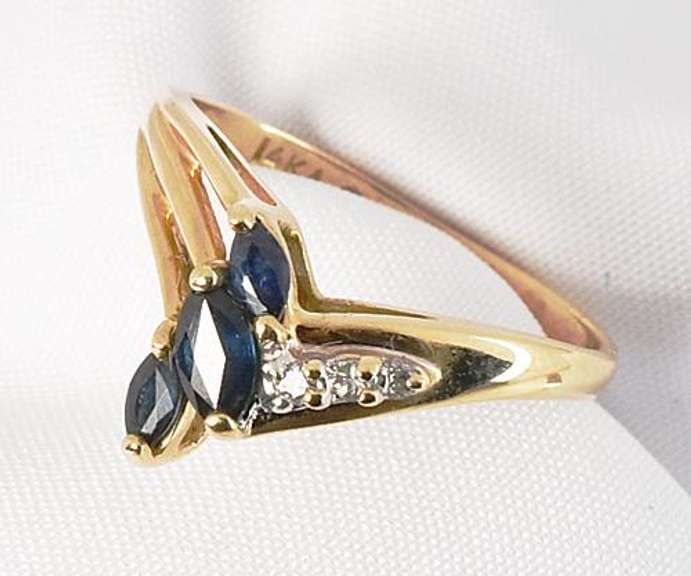 Sassy 3 Marquise Sapphire and Diamond 14K Ring