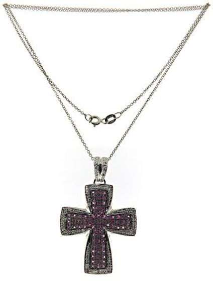 Glowing Pink Sapphire & Diamond Accent Cross Necklace