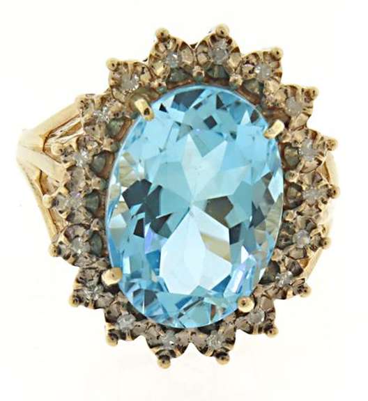 Fantastic Blue Topaz and Diamond Halo Ring