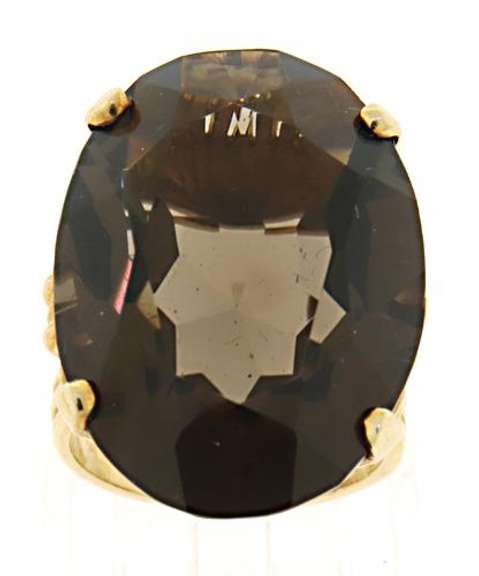 Glowing 14kt YG Large Oval Smokey Quartz Ring