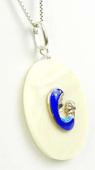 Bone & Sterling Enameled Madonna Necklace