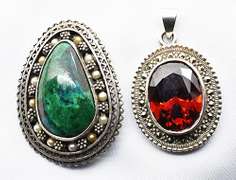 2 Fashionable Colored Stone .925 Silver Pendants