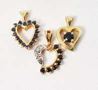 Lovely Trio of 14K Heart Pendants with Sapphires