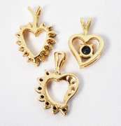 Lovely Trio of 14K Heart Pendants with Sapphires