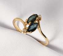 Refined Marquise Sapphire and Diamond Ring in 14K