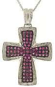 Glowing Pink Sapphire & Diamond Accent Cross Necklace
