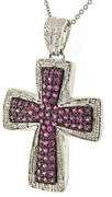 Glowing Pink Sapphire & Diamond Accent Cross Necklace