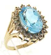 Fantastic Blue Topaz and Diamond Halo Ring