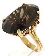 Glowing 14kt YG Large Oval Smokey Quartz Ring