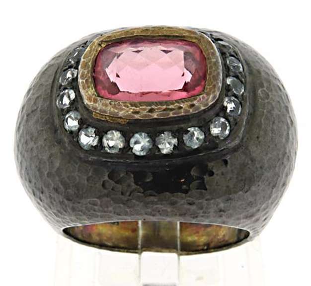 Sterling Silver Pink Topaz Hammered Ring