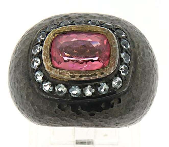 Sterling Silver Pink Topaz Hammered Ring