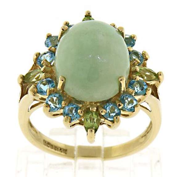 Beautiful Green Jade, Blue Topaz and Peridot Ring