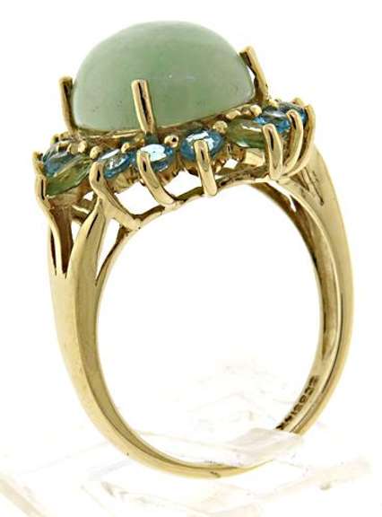 Beautiful Green Jade, Blue Topaz and Peridot Ring