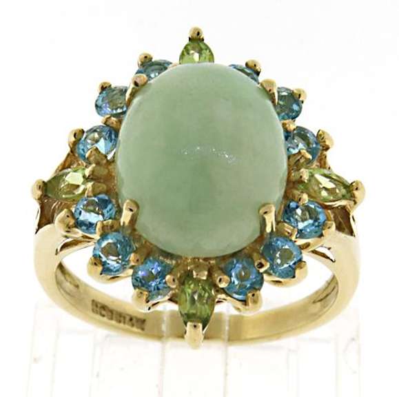 Beautiful Green Jade, Blue Topaz and Peridot Ring